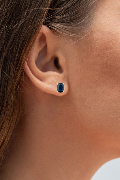 Blue Sapphire Stud Earrings 1.88 Carats 10K White Gold