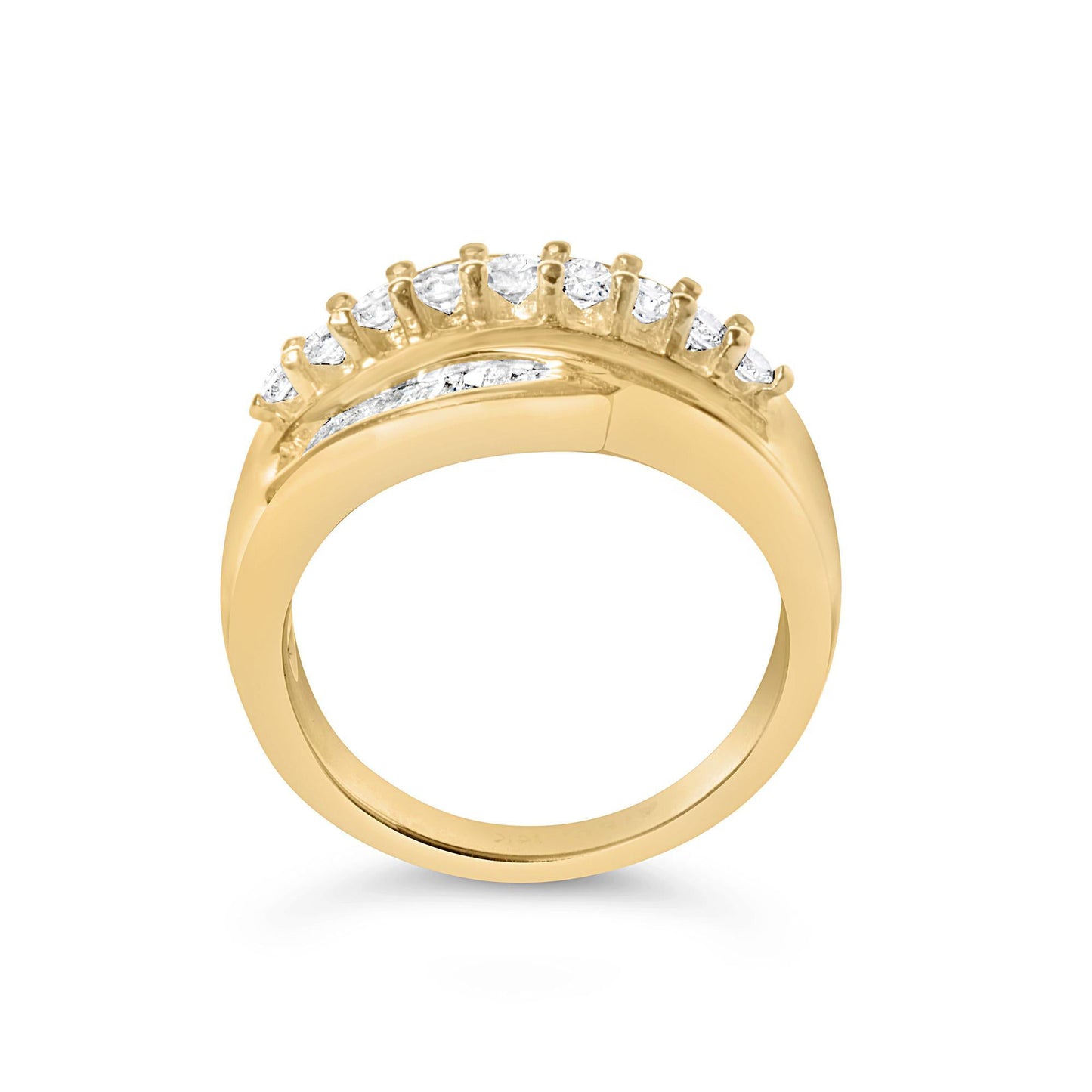 Diamond Cocktail Ring Baguette and Round Cut 1.02 Carats 14K Yellow Gold