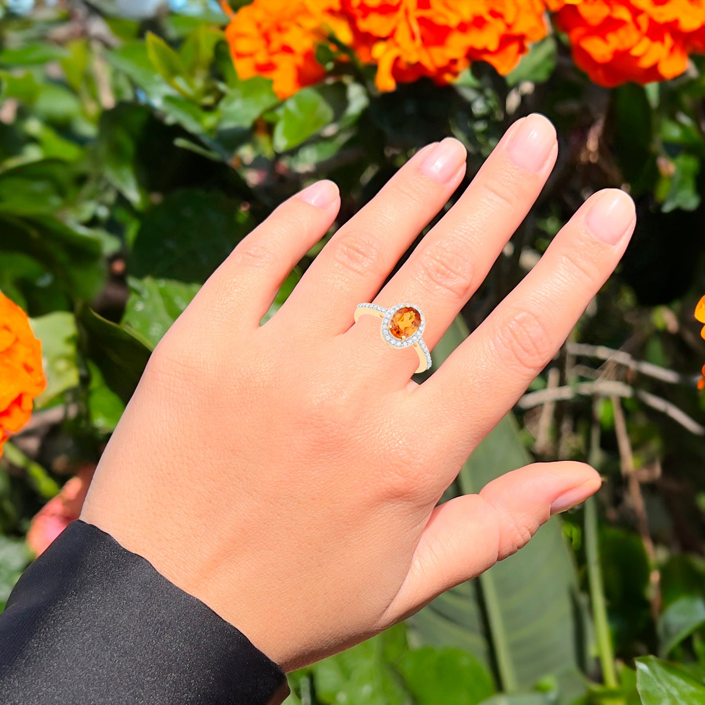 Spessartine Garnet Ring With Diamonds 1.66 Carats 14K Yellow Gold