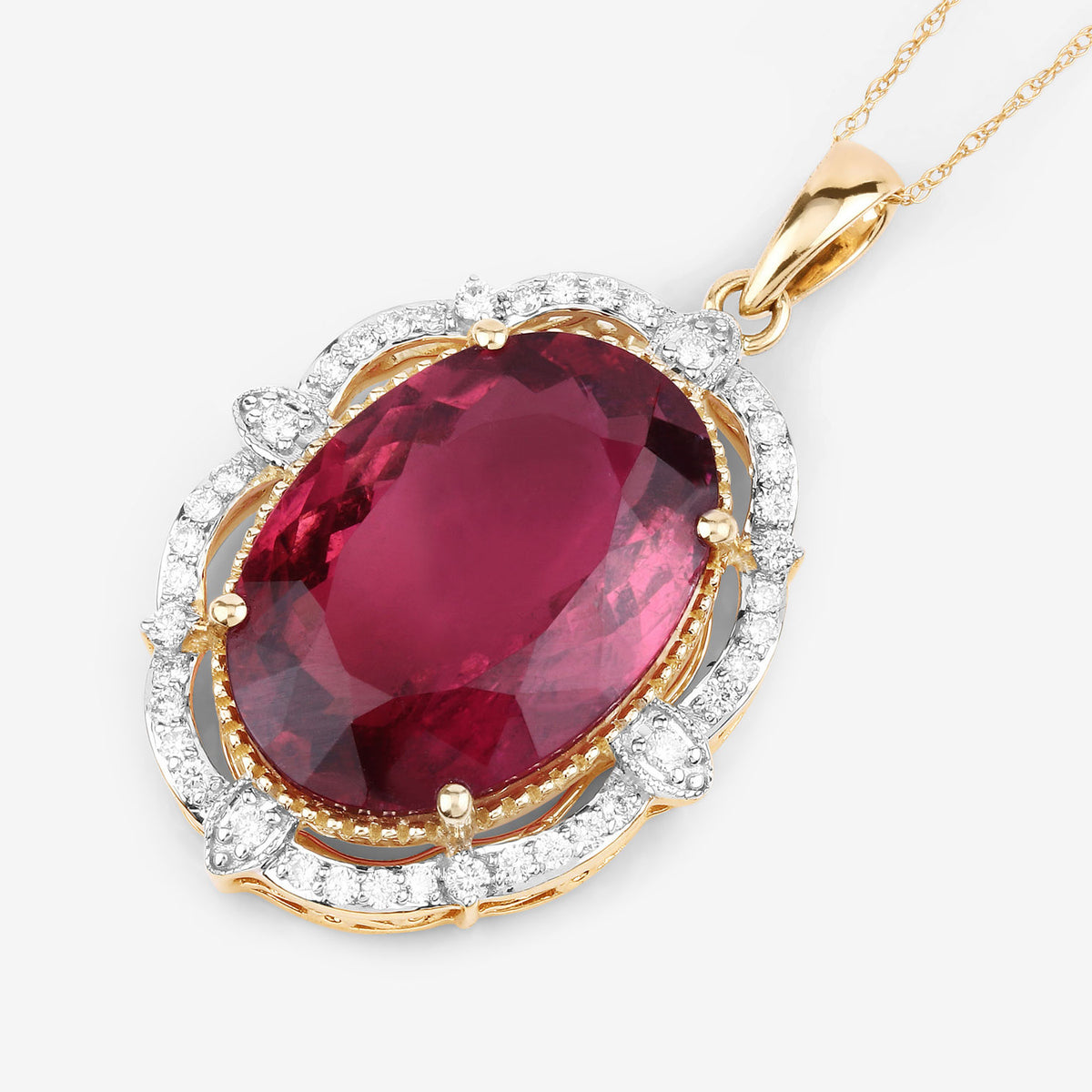 Rubellite Pendant With Diamonds 16.5 Carats 14K Yellow Gold