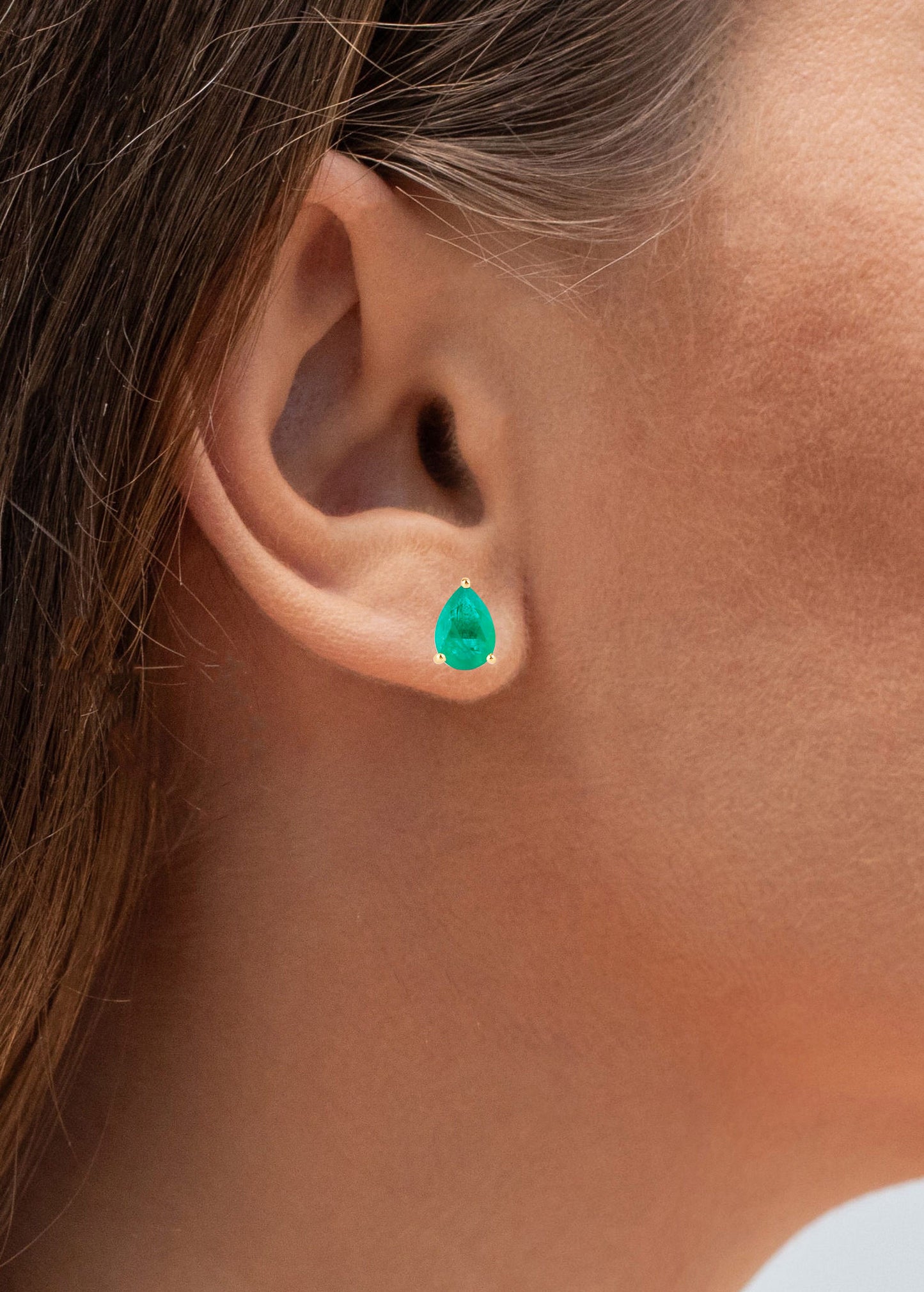 Zambian Emerald Stud Earrings 1.29 Carats 10K Yellow Gold