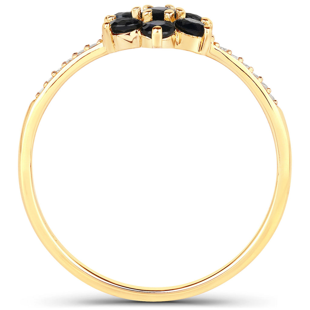 Blue Sapphire Ring With Diamonds 0.42 Carats 10K Yellow Gold