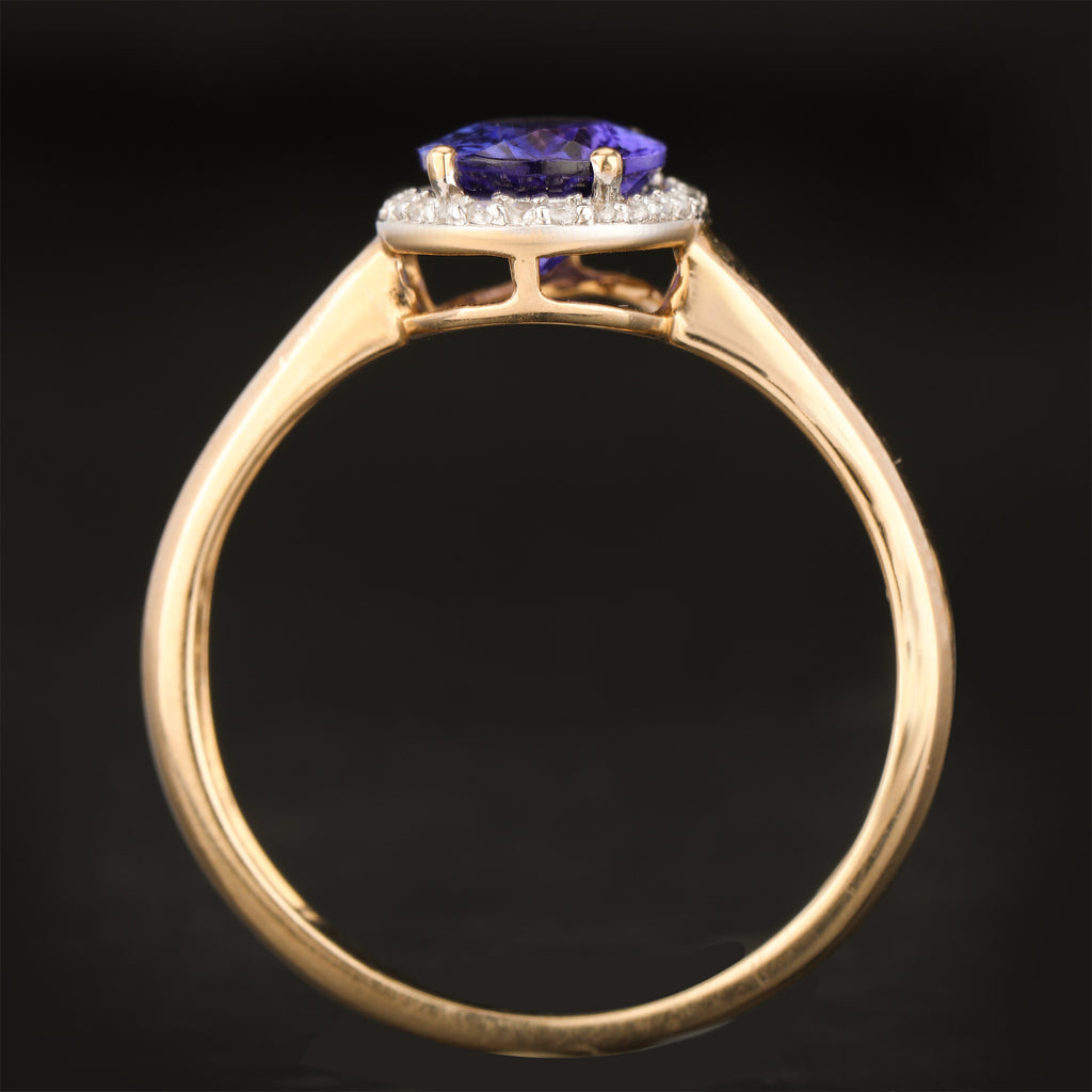 Natural Tanzanite Ring With White Zircon 1.28 Carats 9K Yellow Gold