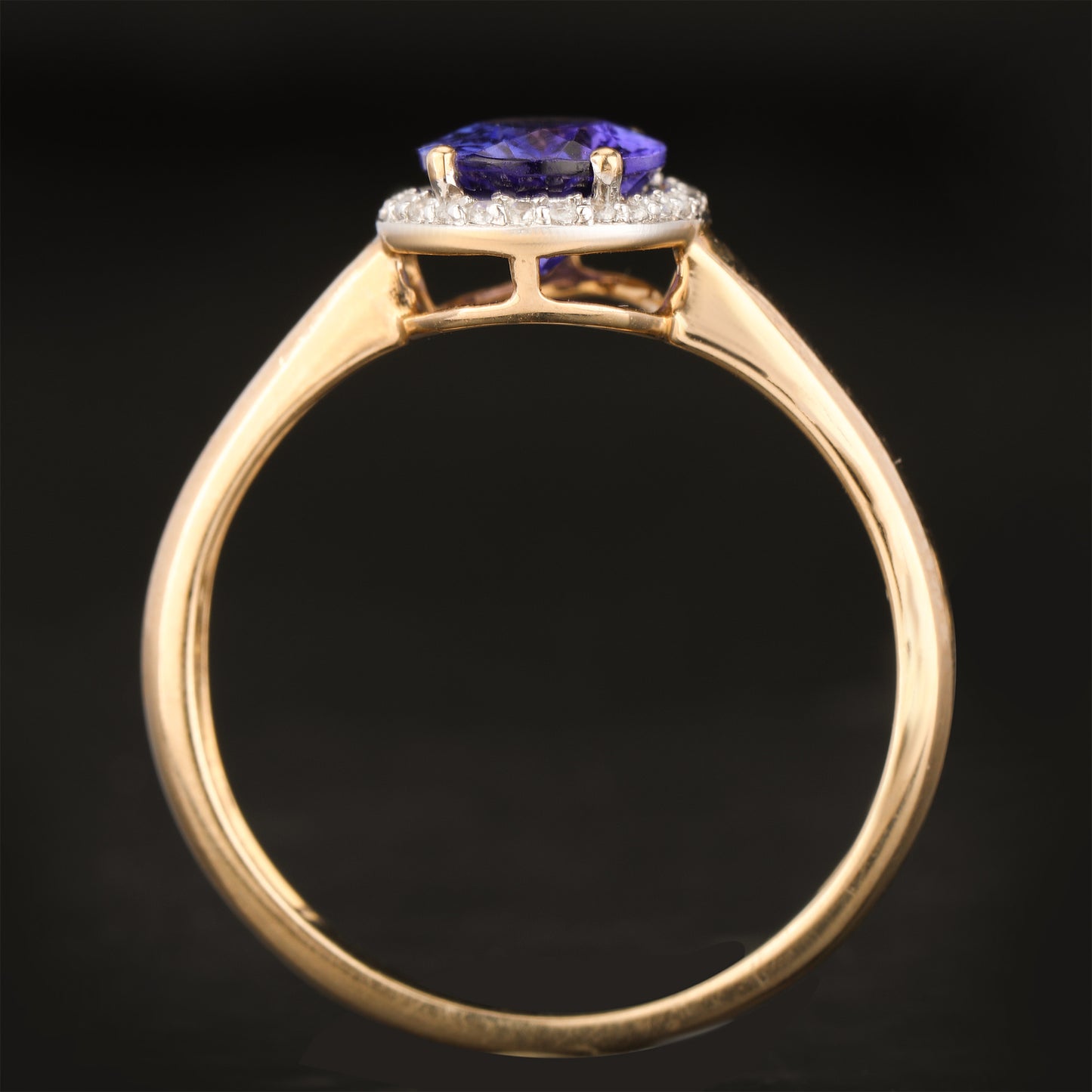 Natural Tanzanite Ring With White Zircon 1.28 Carats 9K Yellow Gold