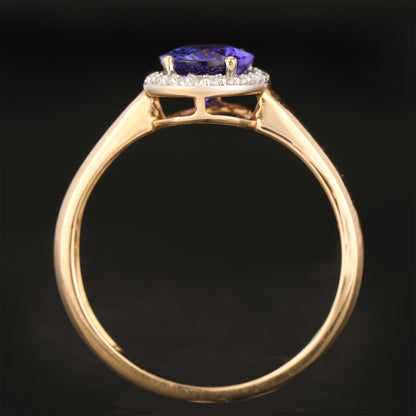 Natural Tanzanite Ring With White Zircon 1.28 Carats 9K Yellow Gold