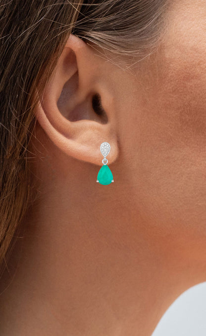 Zambian Emerald Dangle Earrings Diamonds 2.26 Carats 10K White Gold