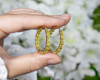 Natural Peridot Hoop Earrings 5.15 Carats 14K Yellow Gold Plated Silver