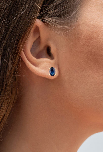 Blue Sapphire Stud Earrings 1.88 Carats 10K Yellow Gold