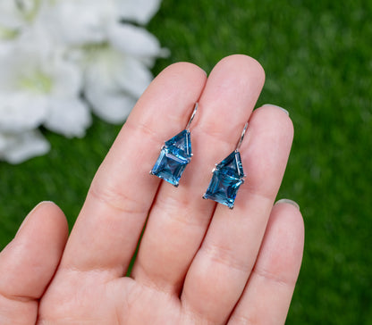 Blue Topaz Earrings 9.71 Carats 18K White Gold