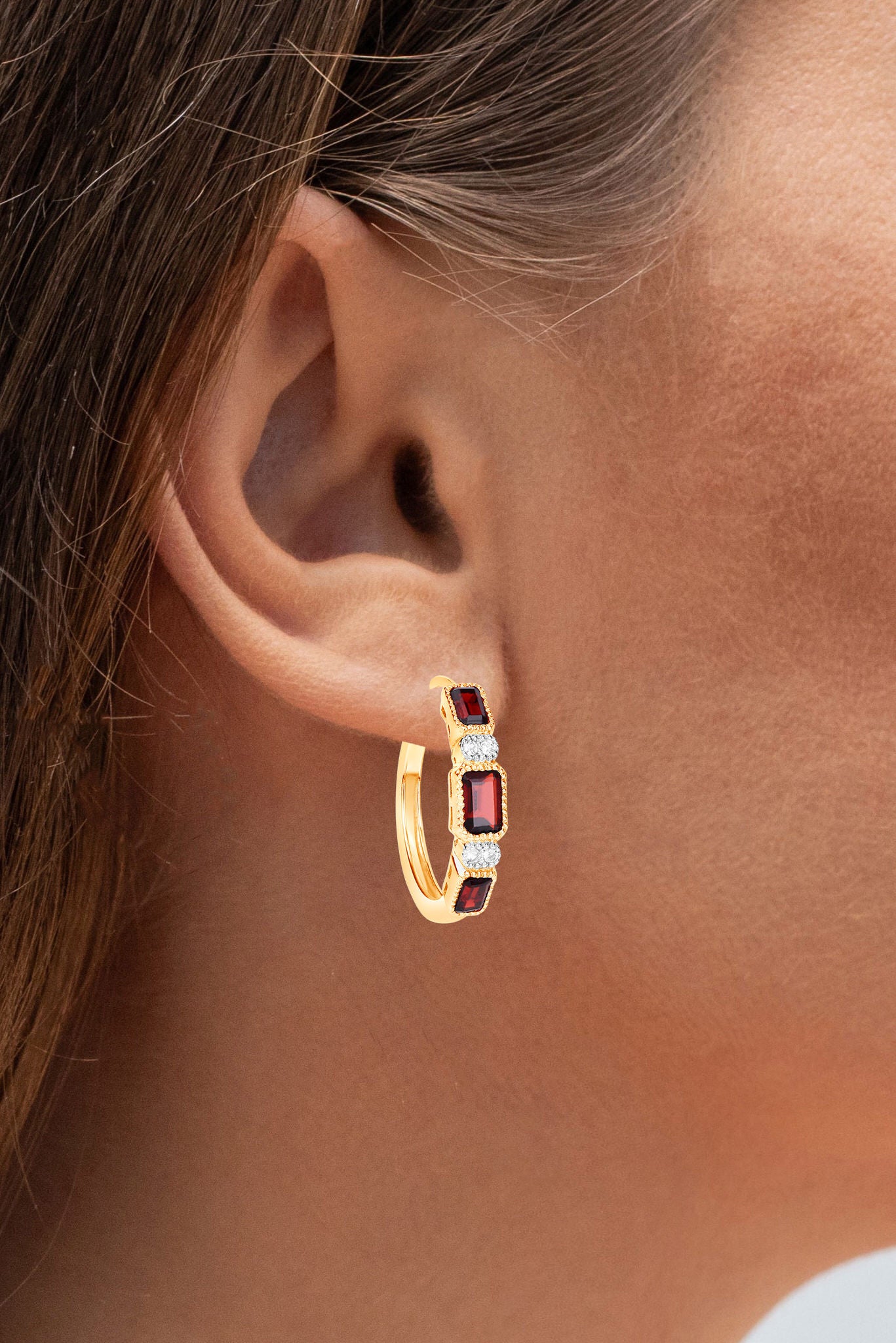Garnet Earrings With White Topaz 2.72 Carats Gold Plated Silver