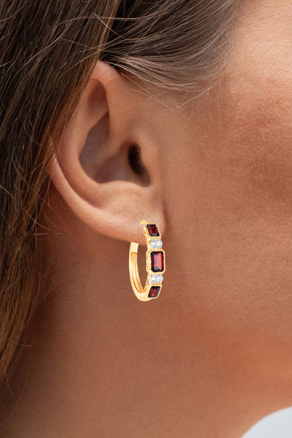 Garnet Earrings With White Topaz 2.72 Carats Gold Plated Silver