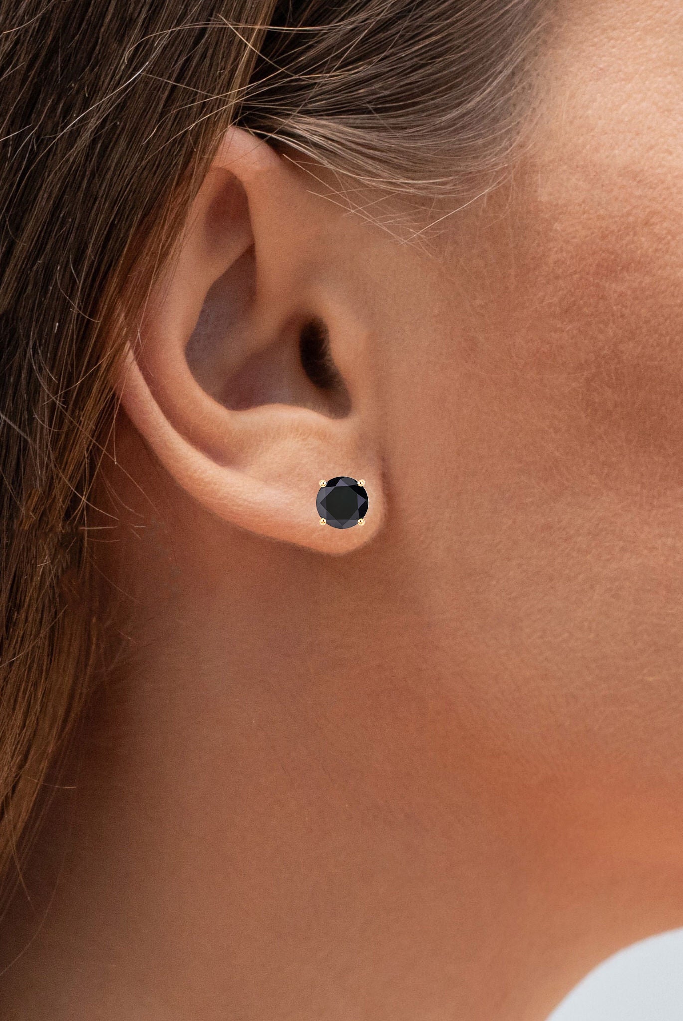 Black Diamond Stud Earrings 4.1 Carats 14K Yellow Gold