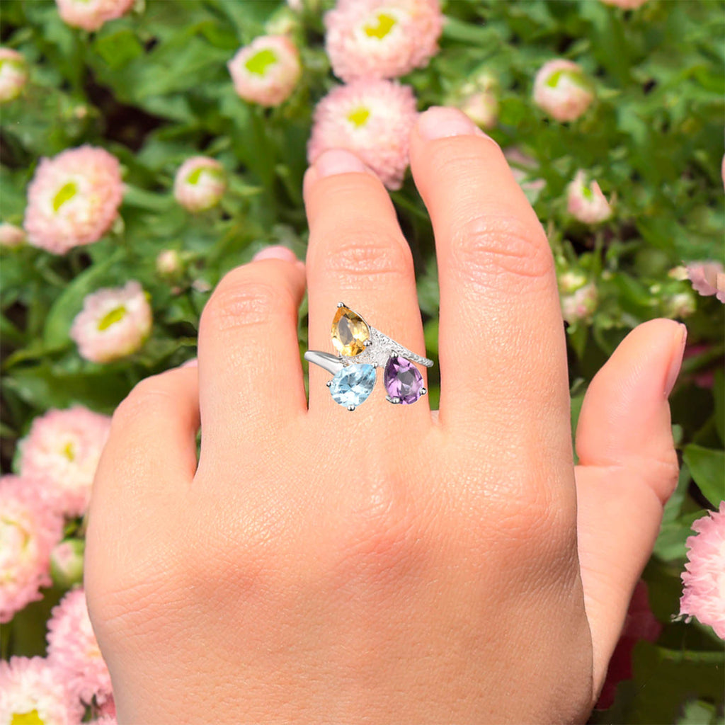Amethyst Ring With Blue Topaz 2.95 Carats Sterling Silver