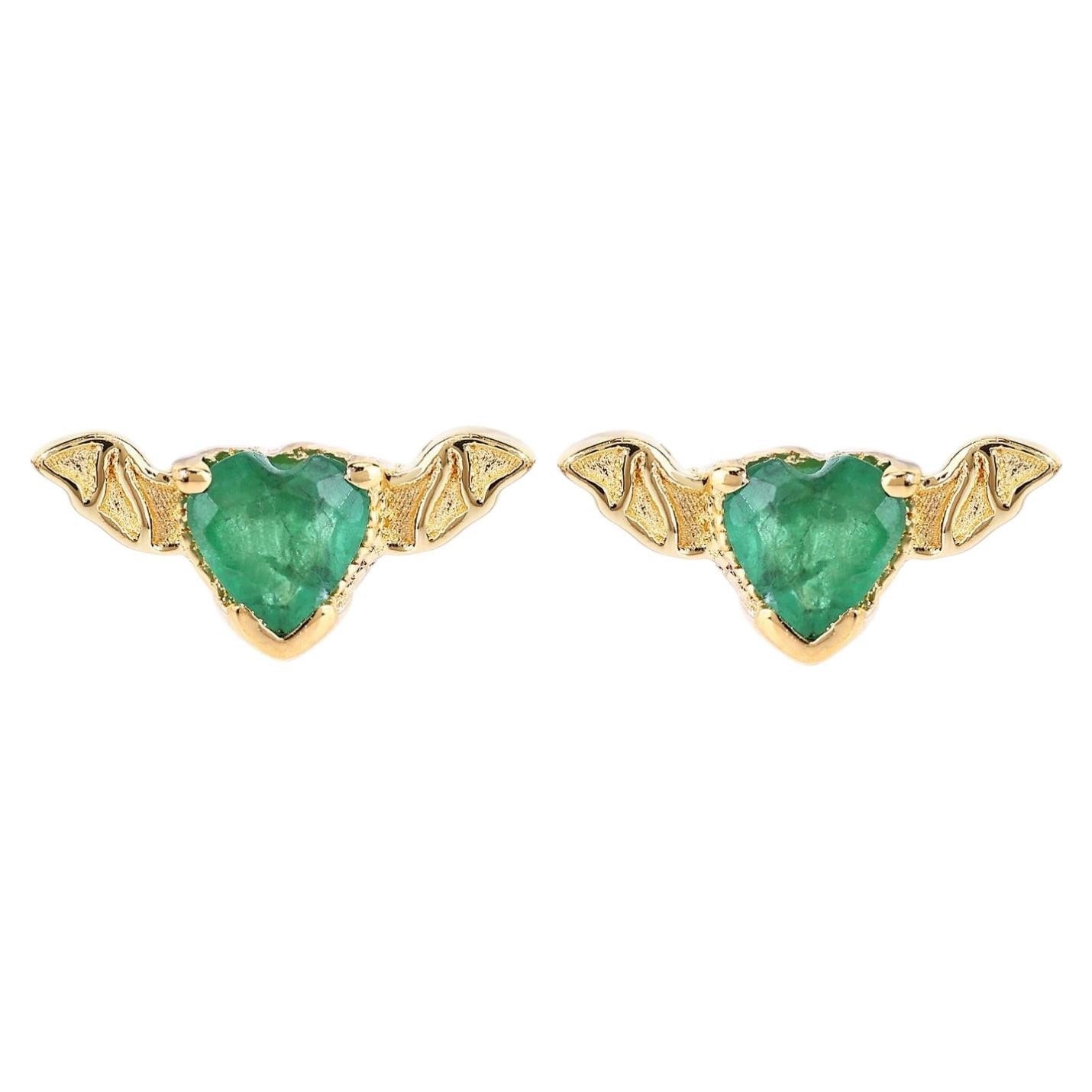 Emerald Bat Stud Earrings image 1