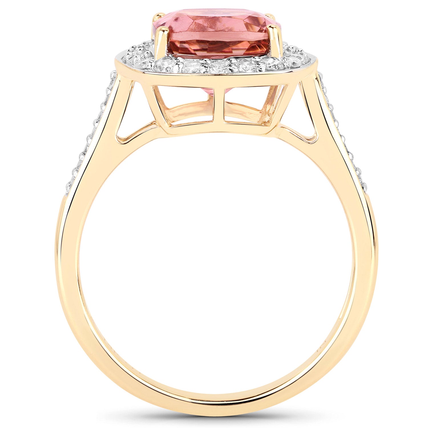 Natural Pink Tourmaline Ring With Diamonds 2.68 Carats 14K Yellow Gold