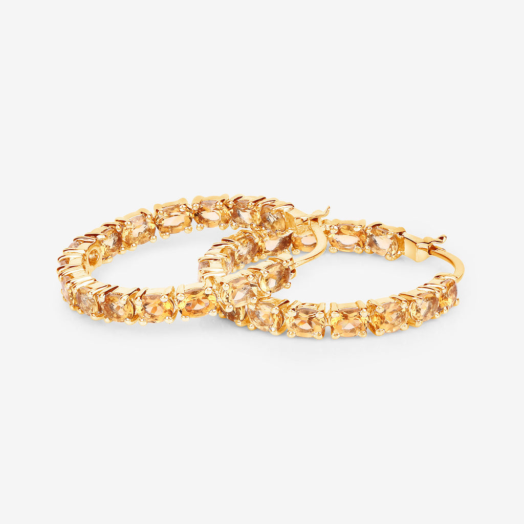 Citrine Hoop Earrings 4.78 Carats Gold Plated Silver