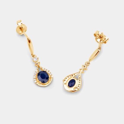 Natural Sapphire Earrings With Diamonds 0.82 Carats 14K Yellow Gold