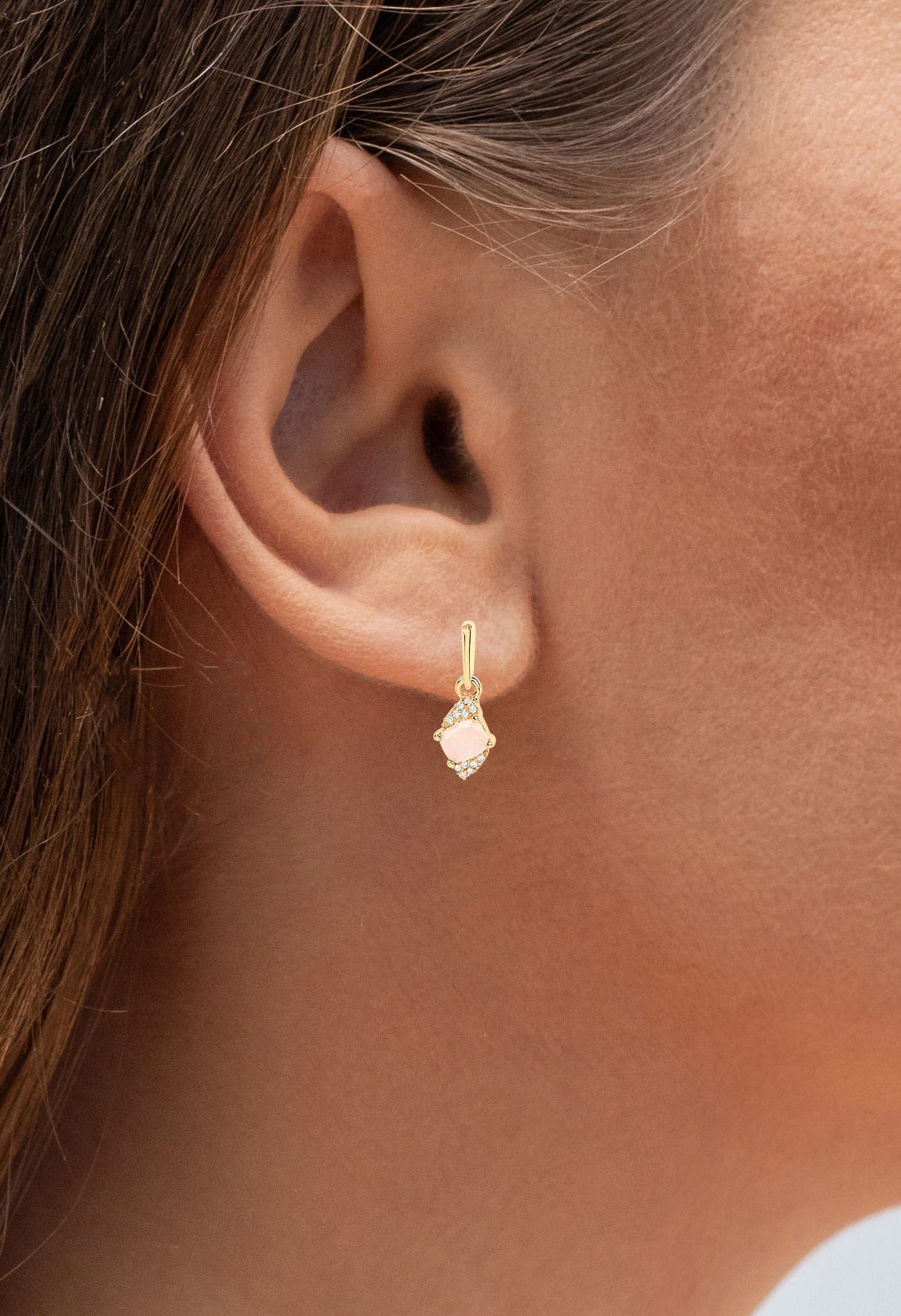 Natural Ethiopian Opal Earrings With Diamonds 0.54 Carats 14K Yellow Gold