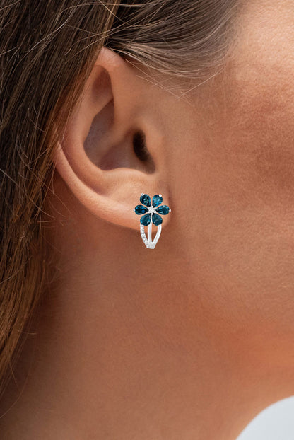 London Blue Topaz Floral Earrings 2.1 Carats Silver