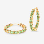 Peridot Hoop Earrings 5.08 Carats Gold Plated Silver