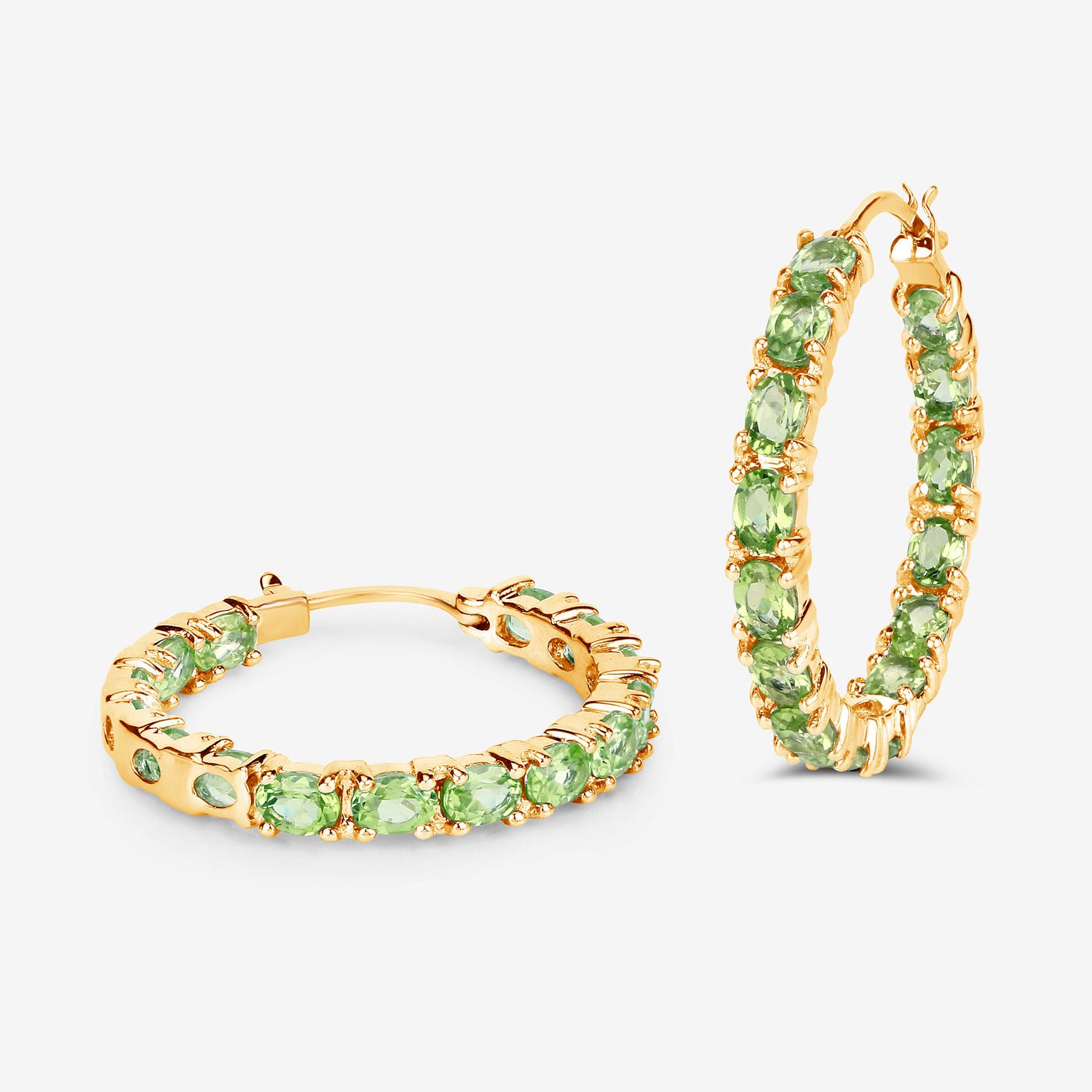 Peridot Hoop Earrings 5.08 Carats Gold Plated Silver