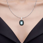 Blue Topaz Pendant With Black Spinel 6.68 Carats Sterling Silver