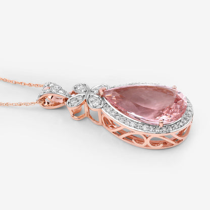 Morganite Pendant Necklace Diamond Setting 8.12 Carats 14K Rose Gold