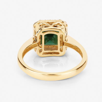 Natural Green Tourmaline Ring With Diamonds 2.98 Carats 14K Yellow Gold