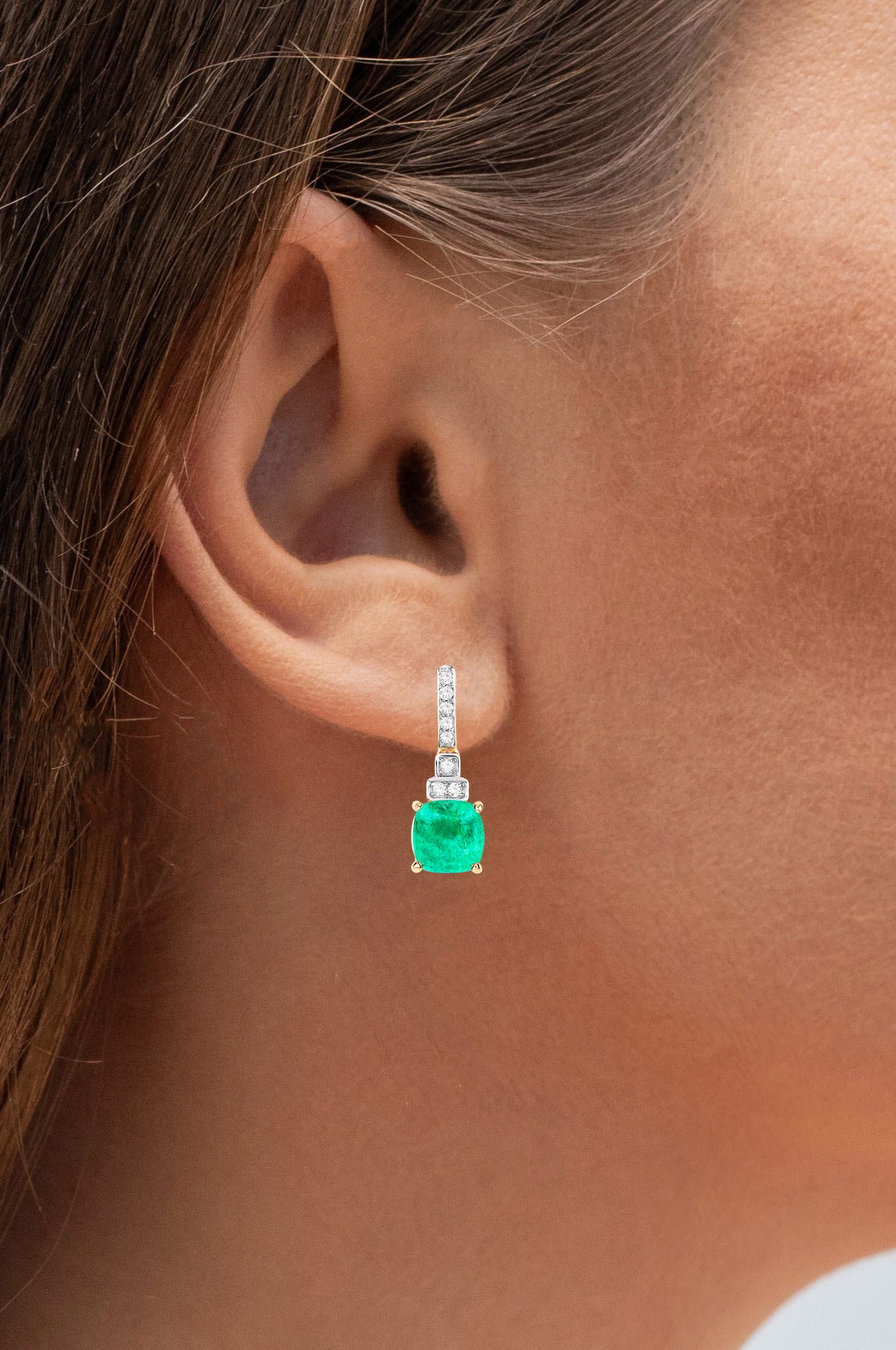 Natural Emerald Earrings With Diamonds 2.68 Carats 14K Yellow Gold