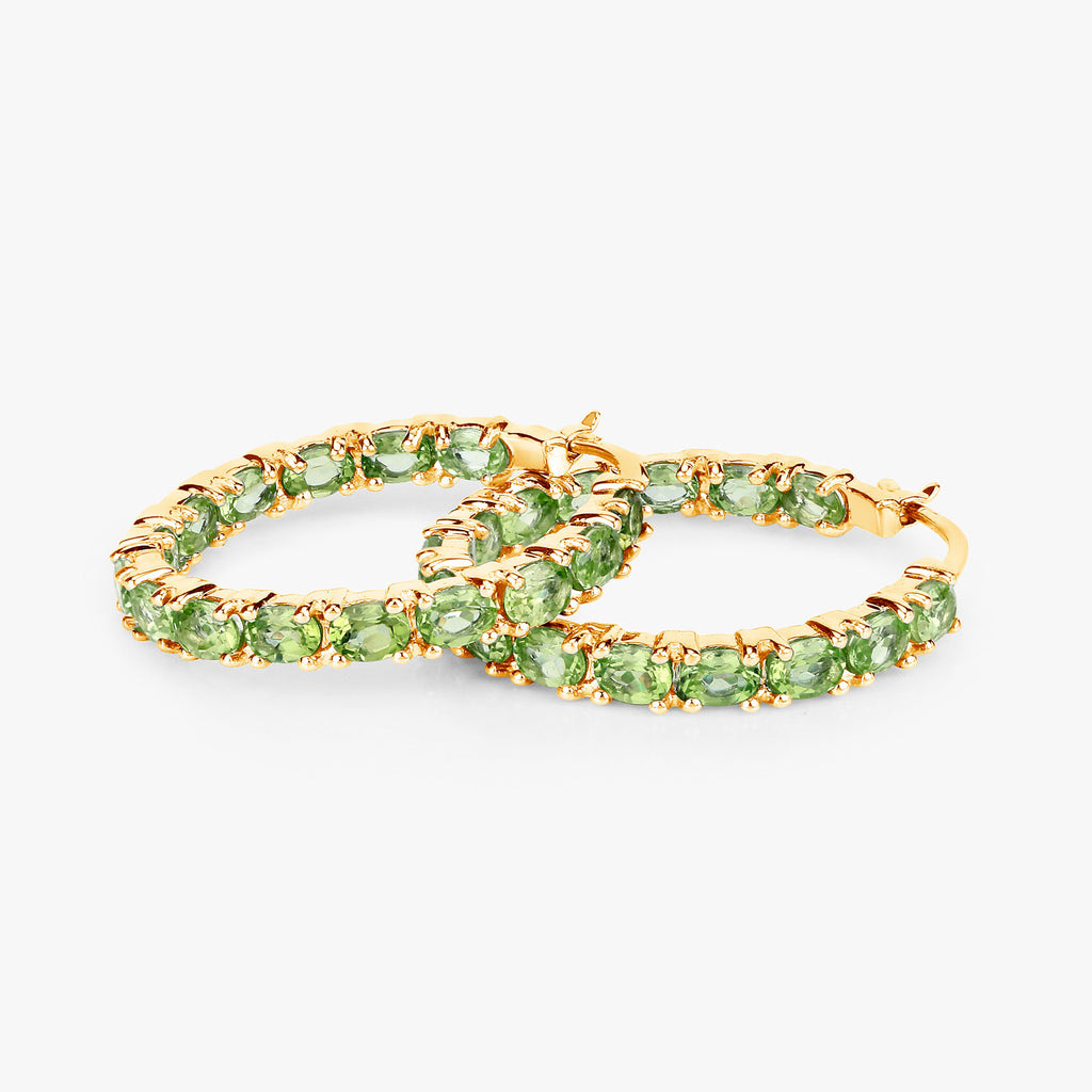 Peridot Hoop Earrings 5.08 Carats Gold Plated Silver