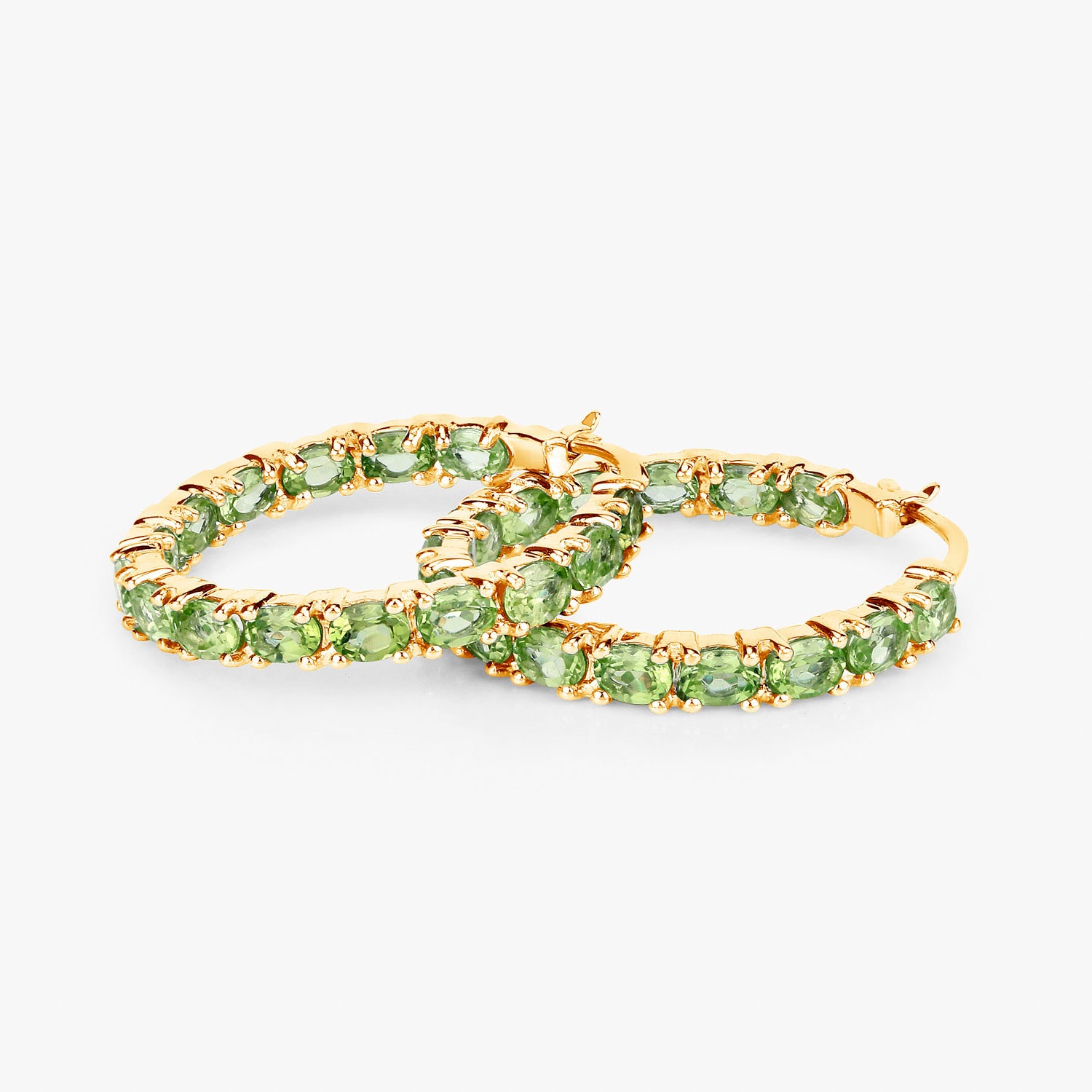 Peridot Hoop Earrings 5.08 Carats Gold Plated Silver