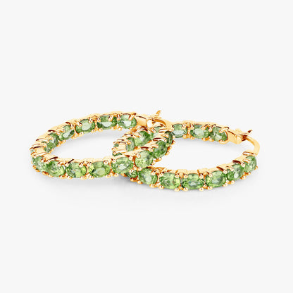 Natural Peridot Hoop Earrings 5.15 Carats 14K Yellow Gold Plated Silver