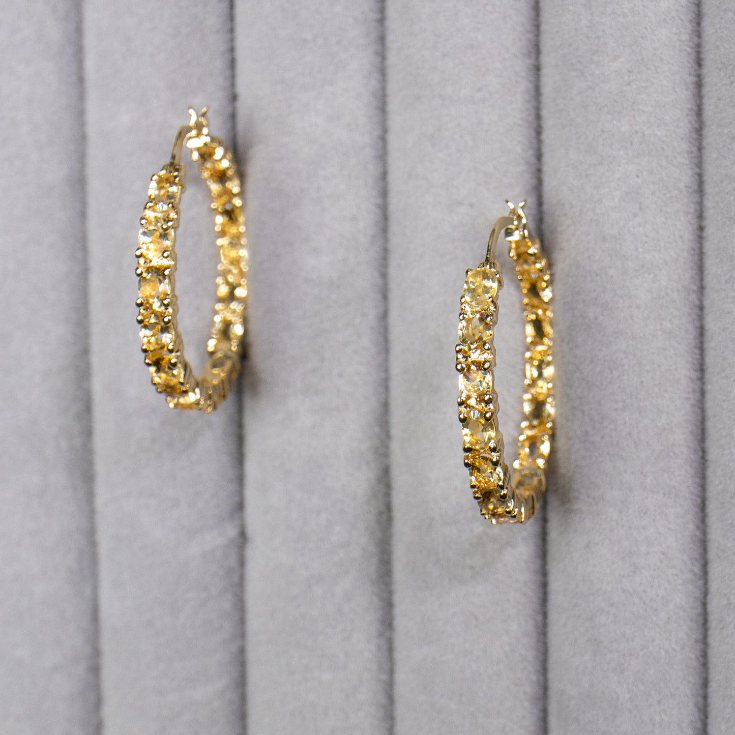 Citrine Hoop Earrings 4.85 Carats 14K Yellow Gold Plated Silver