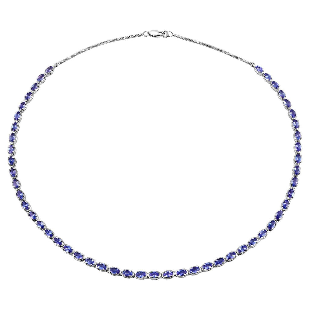 Tanzanite Tennis Necklace 10 Carats Sterling Silver