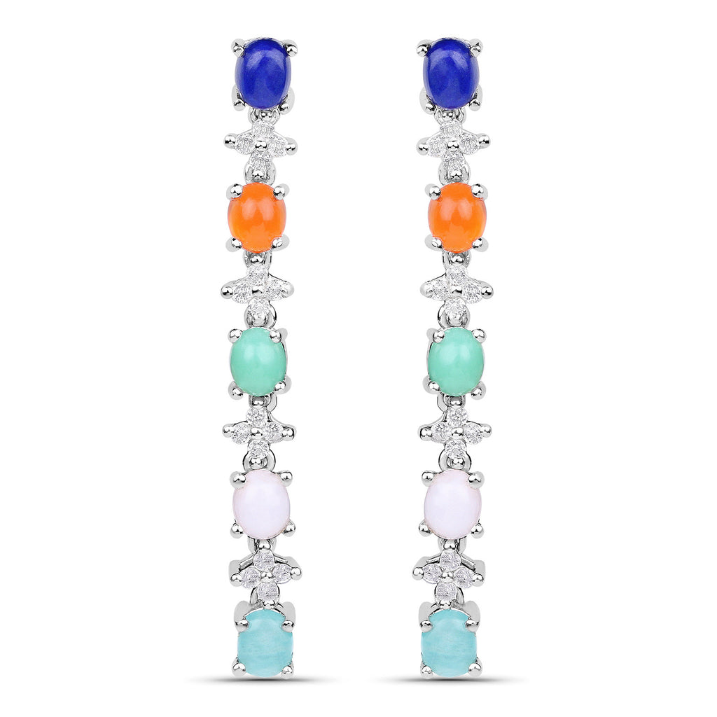 Natural 4.50 Carats Multicolor Gemstone Dangle Earrings