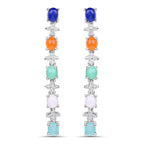 Natural 4.50 Carats Multicolor Gemstone Dangle Earrings
