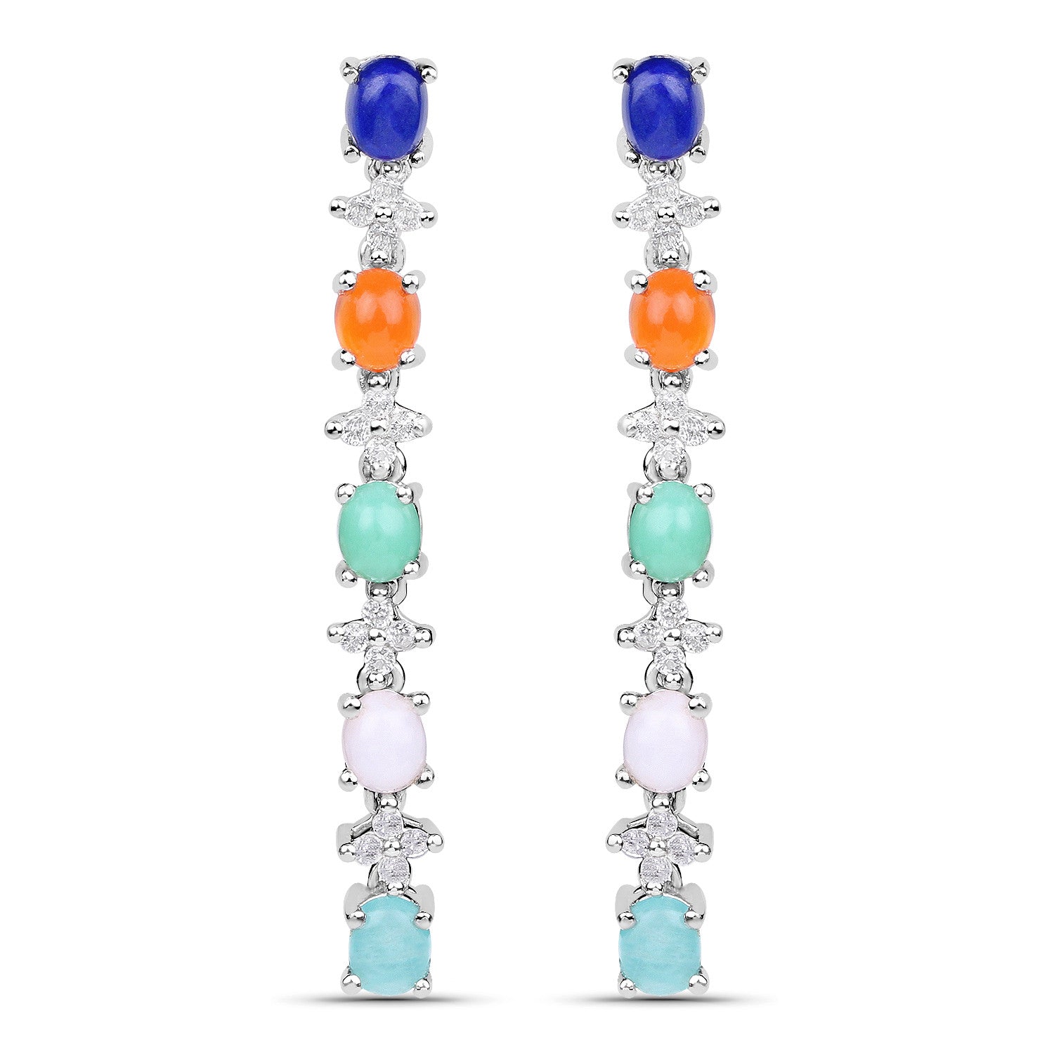Natural 4.50 Carats Multicolor Gemstone Dangle Earrings