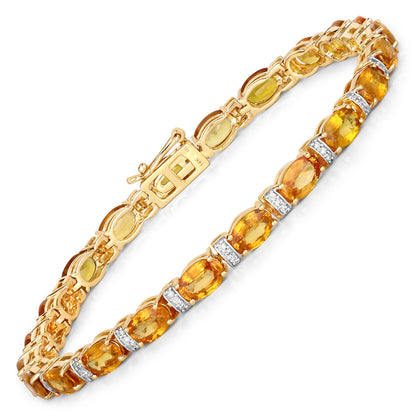 Orange Sapphire Tennis Bracelet Diamond Links 12.35 Carats 14K Yellow Gold