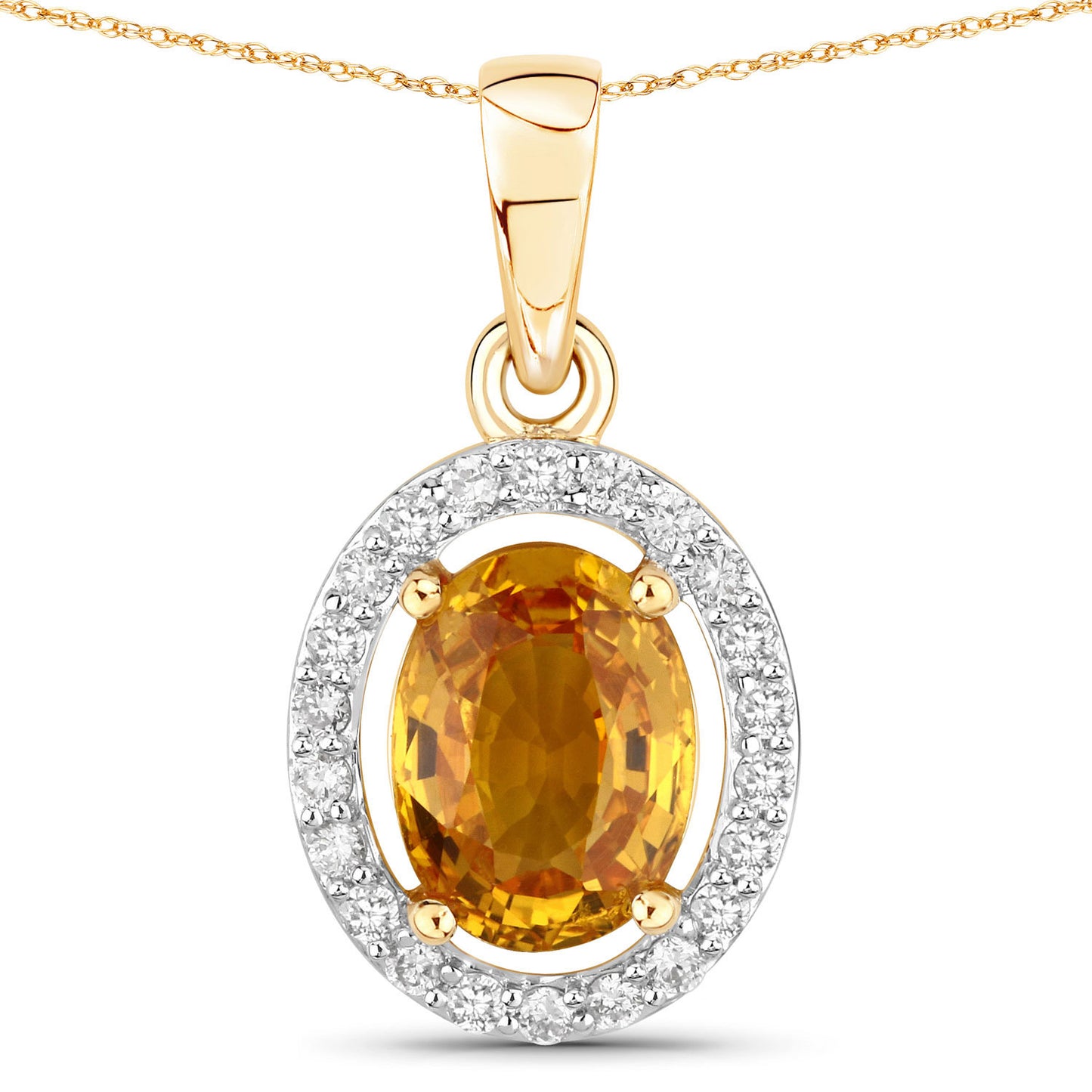 Natural Yellow Sapphire and Diamond Halo Pendant 14K Yellow Gold