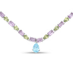 Natural Blue Topaz Amethyst and Peridot Eternity Necklace 32 Carats Silver