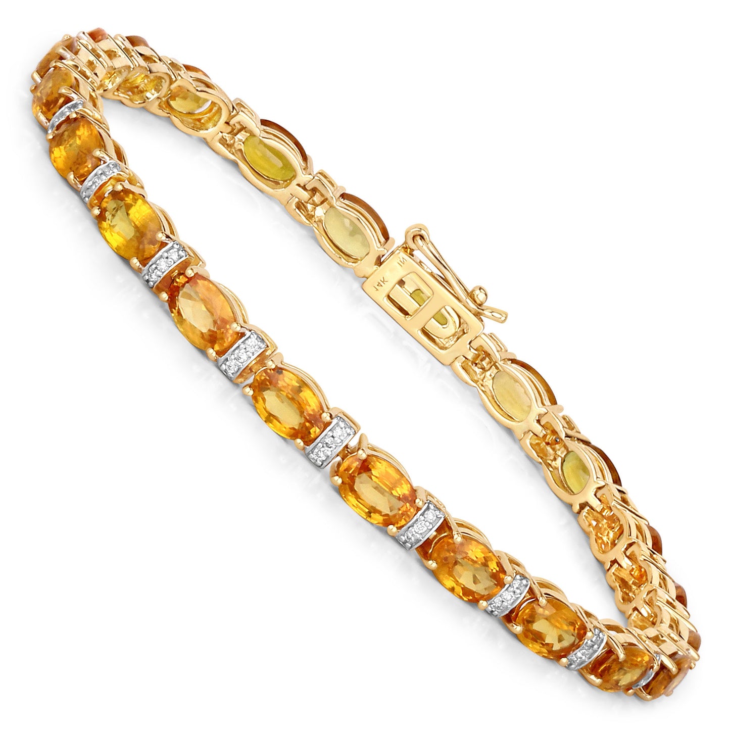 Orange Sapphire Tennis Bracelet Diamond Links 12.35 Carats 14K Yellow Gold