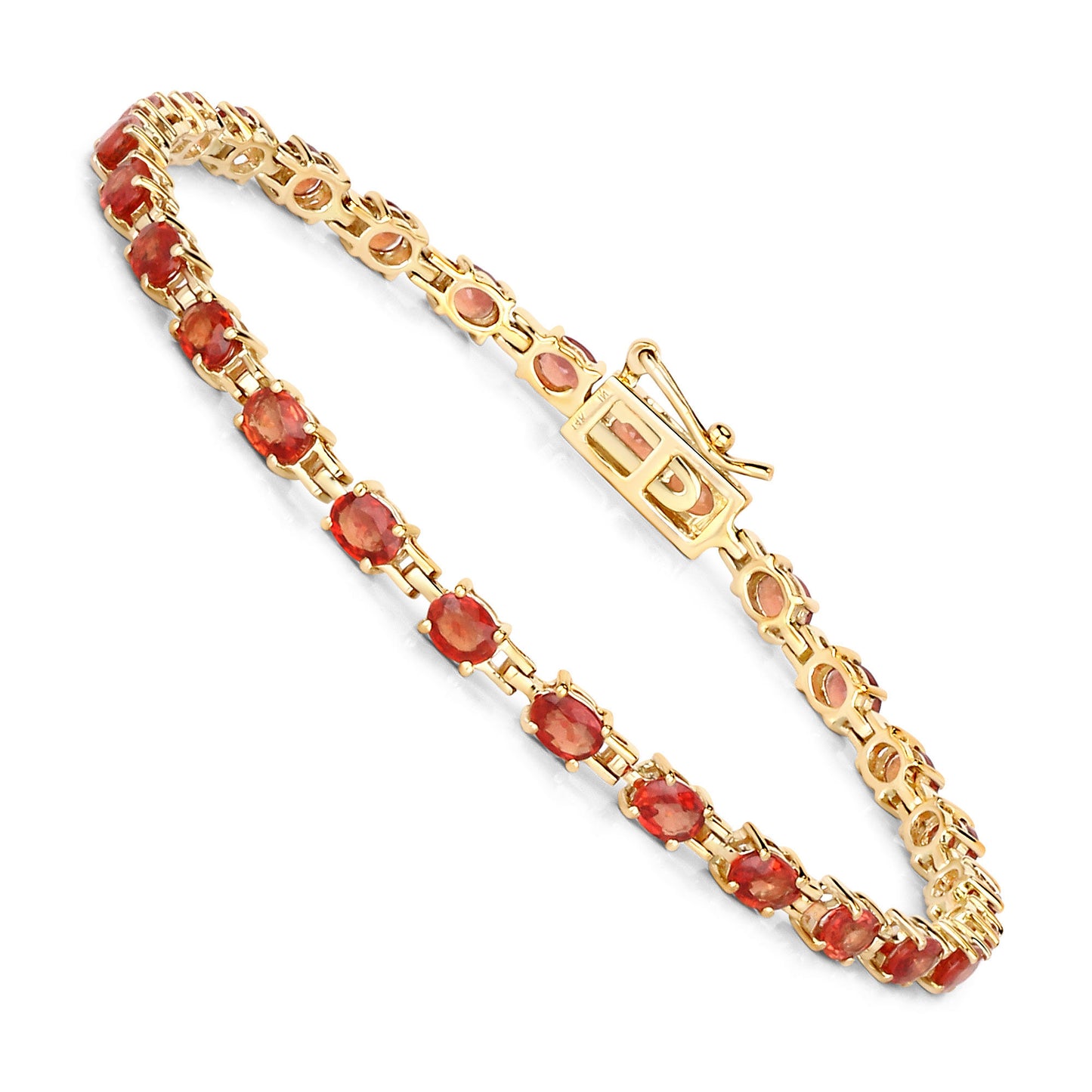 Stunning Natural Red Orange Sapphire Tennis Bracelet 7 Carats 14K Yellow Gold