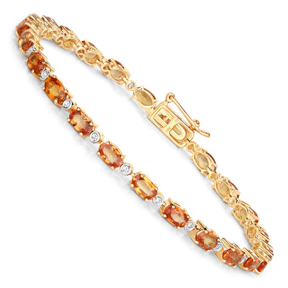 Orange Sapphire Tennis Bracelet Diamond Links 7.4 Carats 14K Yellow Gold