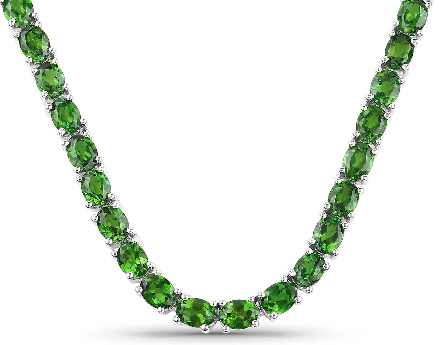 Natural Green Chrome Diopside Tennis Necklace 19 Carats Sterling Silver