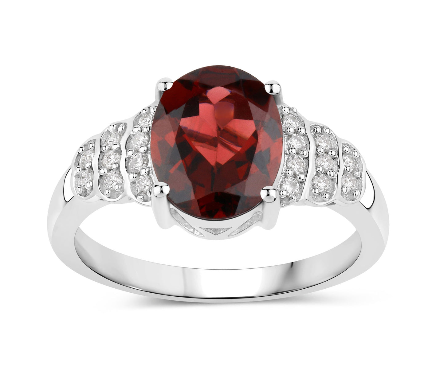 Natural Rhodolite Garnet Bridge Ring Diamond Setting 2.9 Carats 14K White Gold