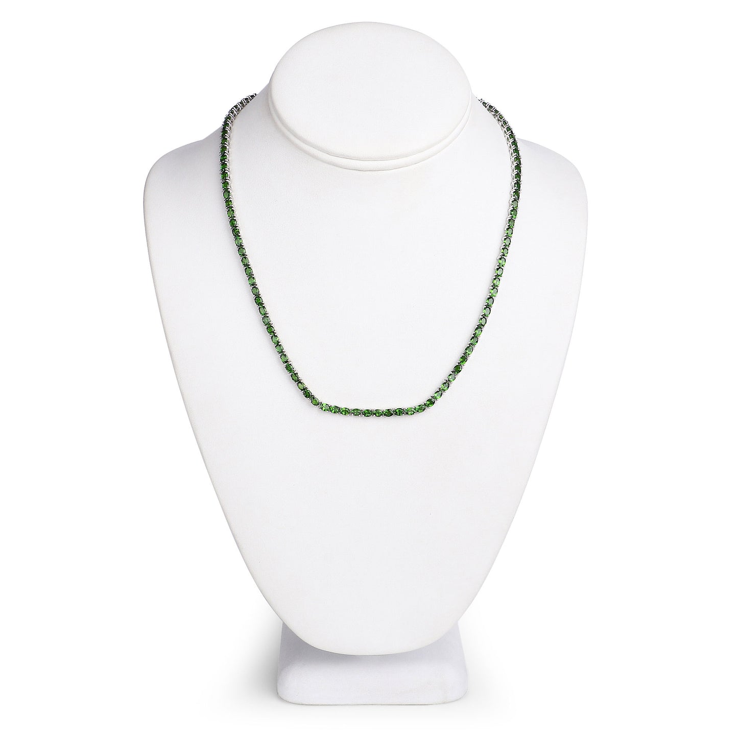 Natural Green Chrome Diopside Tennis Necklace 19 Carats Sterling Silver