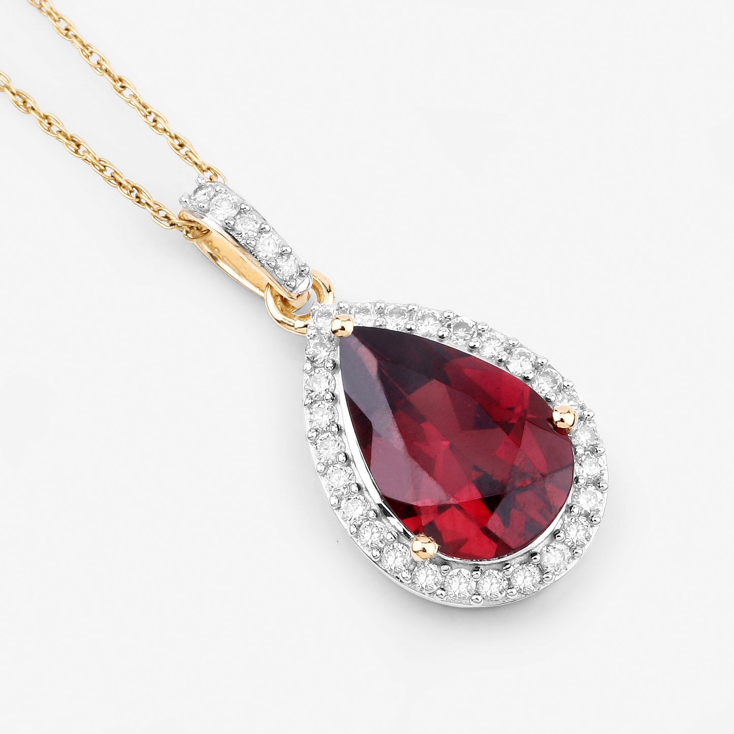 Natural Rhodolite Garnet Pendant Diamond Setting 3.30 Carats 14K Yellow Gold