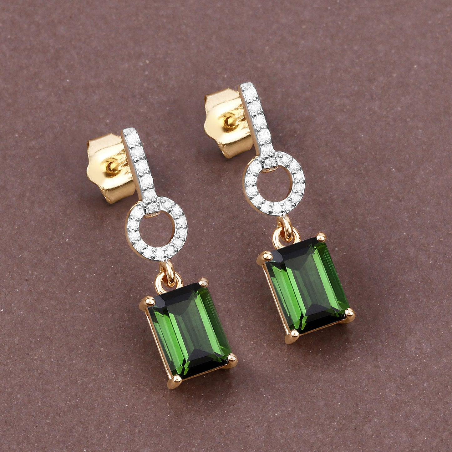 Natural Green Tourmaline and Diamond Dangle Earrings 2.30 Carats 14K Yellow Gold