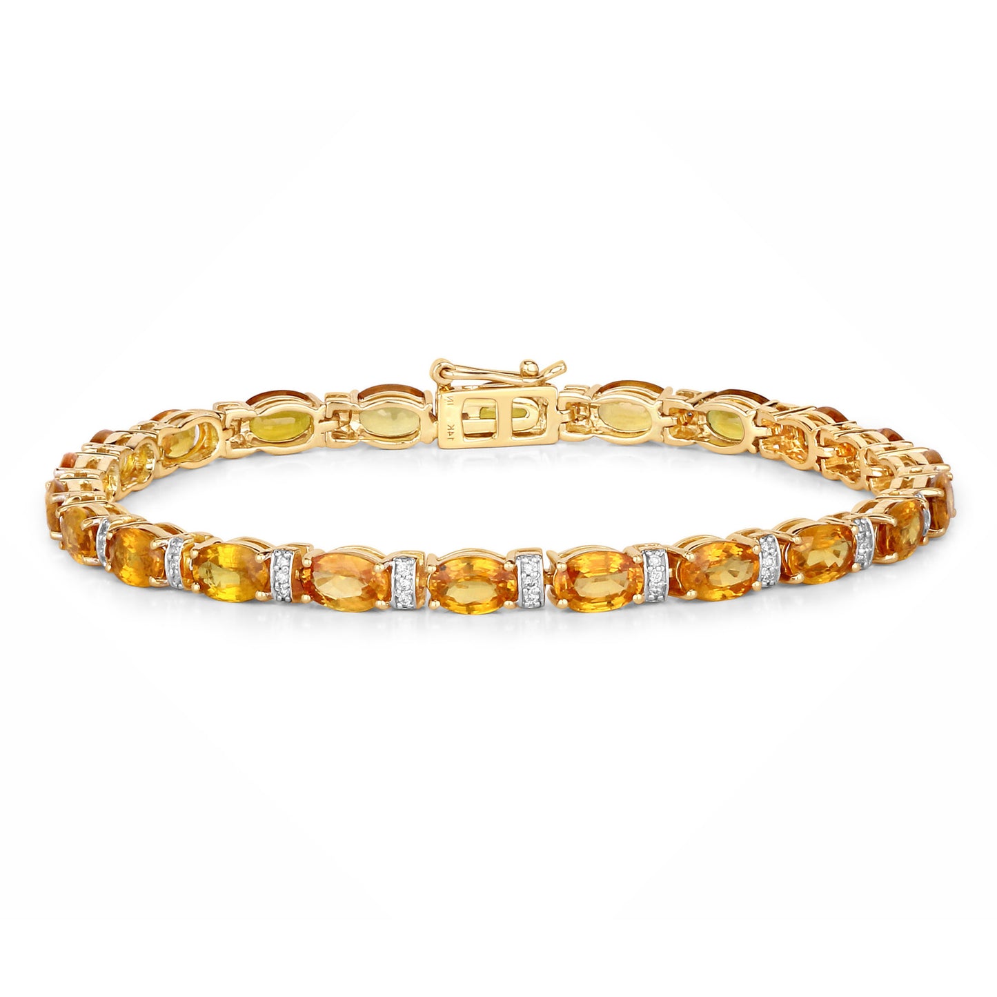 Orange Sapphire Tennis Bracelet Diamond Links 12.35 Carats 14K Yellow Gold