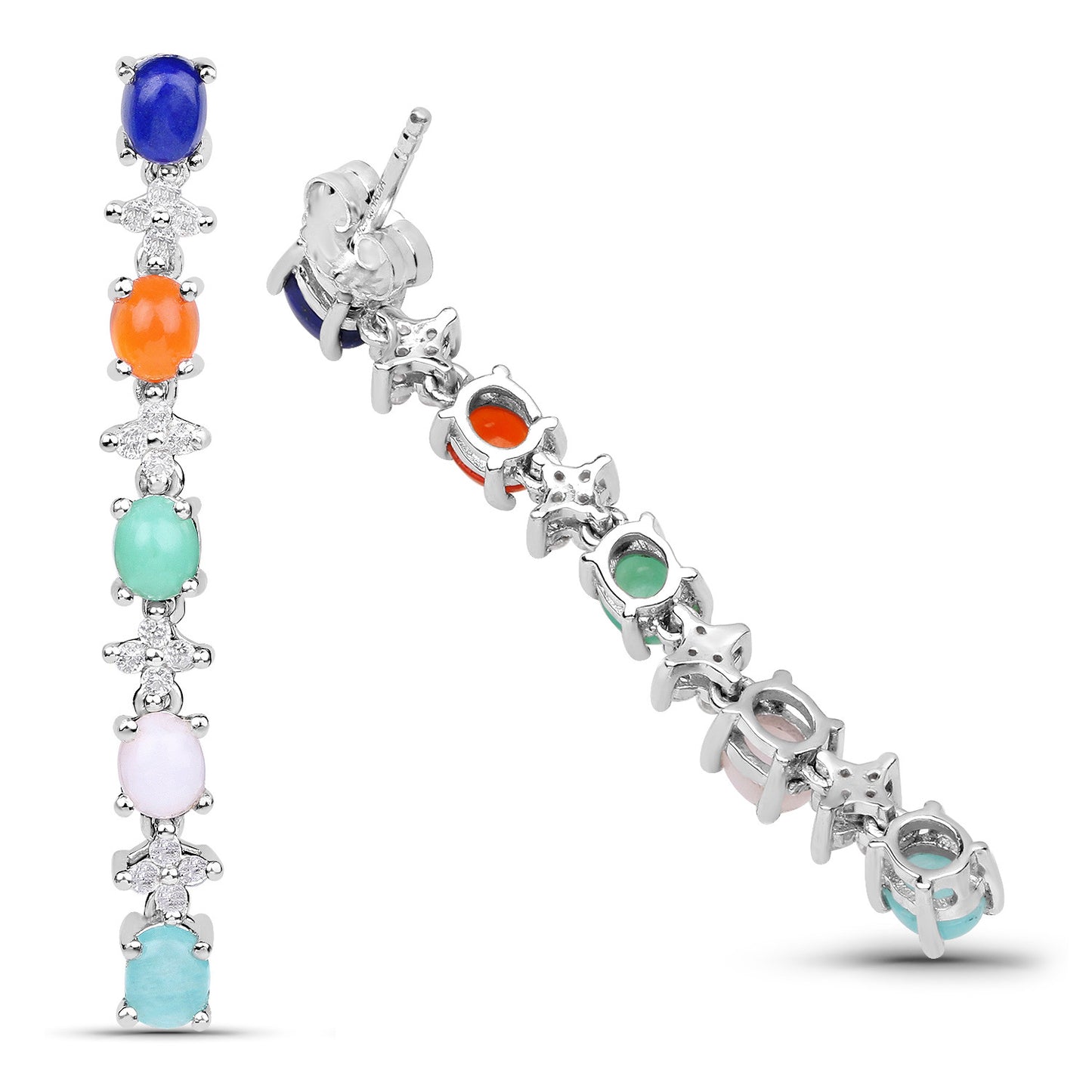 Natural 4.50 Carats Multicolor Gemstone Dangle Earrings